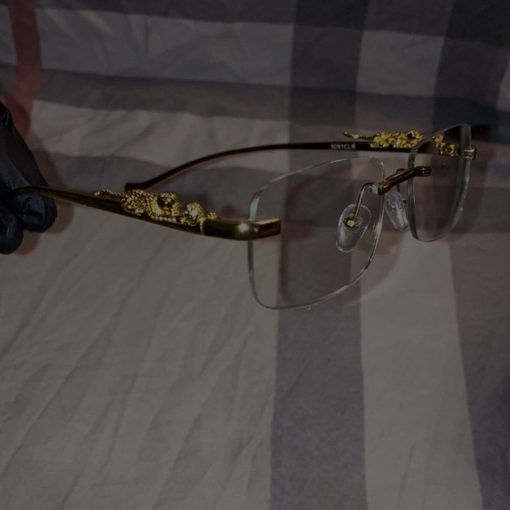 SALE! Gold / Rimless squared designer luxury glasses +NEW gold embellish unisx